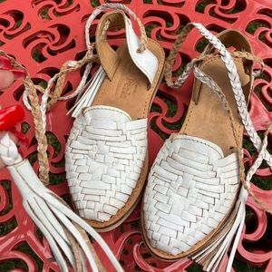 Real Leather white tassle lace up huraches
